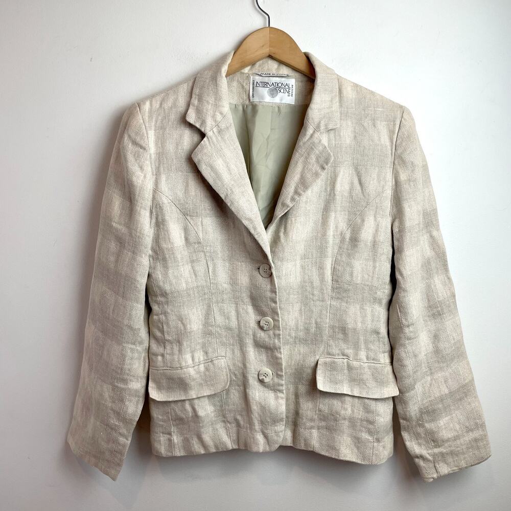 Vintage 90s Linen Blazer Sz Small Minimalist Summer Capsule Quiet Luxury Beige